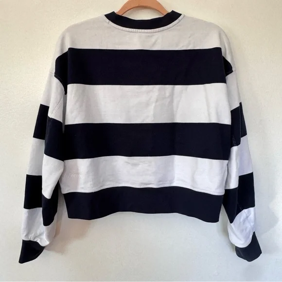 Lululemon Perfectly Oversized Cropped Crew Pack Stripe True Navy White Sz 6 - Picture 10 of 12